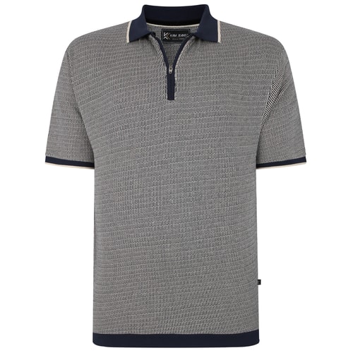 KAM Poloshirt mit 1/4-Reißverschluss aus Jersey-Webmuster, Marineblau